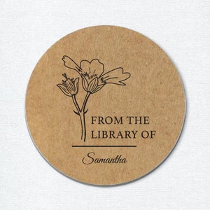 Dalla libreria di adesivi, etichette per libri personalizzati, ex libris, etichette di carta kraft floreale, questo libro appartiene agli adesivi