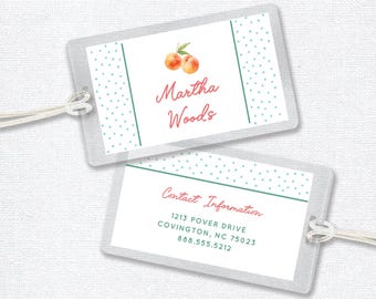 Laminated Bag Tag with Peaches, Custom Luggage Tag, Girls Backpack Tag, Bag Tag for Kids, Personalized School Tag or Diaper Bag Tag