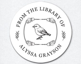 Ornate Book Labels with Bird, Personalized Bookplate Stickers, From the Library of Stickers, Ex Libris Stickers, This Book Belongs to
