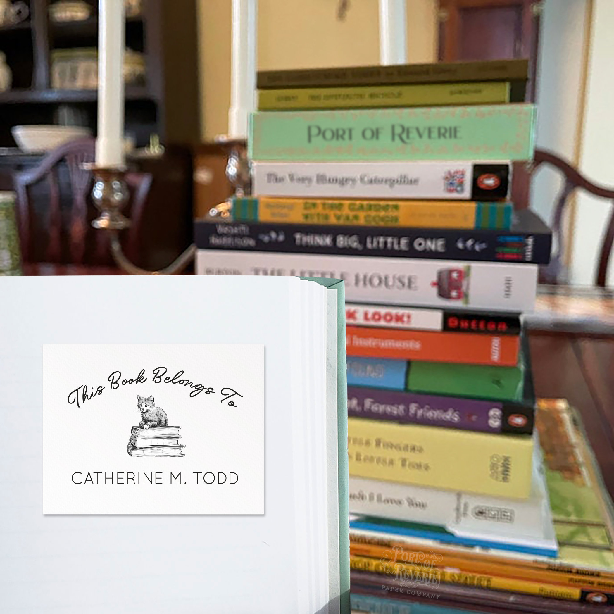 Custom Bookplates Personalized Bookplates With Cat and Books, Custom Bookplate Stickers ...