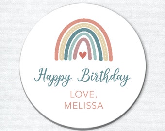 Rainbow Happy Birthday Stickers for Favors, Girls Birthday Gift Stickers, Personalized Celebration Labels, Colorful Party