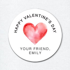 Stickers Saint-Valentin, Saint-Valentin enfants personnalisés pour l'école, étiquettes personnalisées Saint-Valentin pour salle de classe avec coeur aquarelle