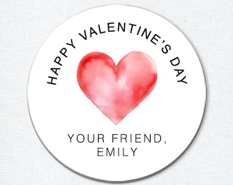 Pegatinas del Día de San Valentín, San Valentín para niños personalizados para la escuela, etiquetas personalizadas de San Valentín para el aula con corazón de acuarela