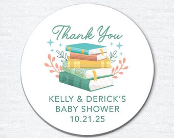 Storybook Baby Shower Stickers, Book Theme Baby Sprinkle Party, Library Thank You Favors, Printed Adhesive Labels