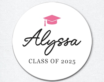 Modern Graduation Stickers 2025 for Party Favors or Envelope Seals, Personalized Class of 2025 Labels, Thank You Labels