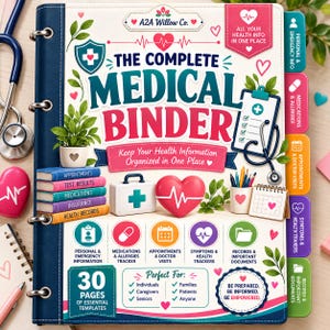 Carpeta médica completa imprimible, organizador de historial médico de 30 páginas (PDF)