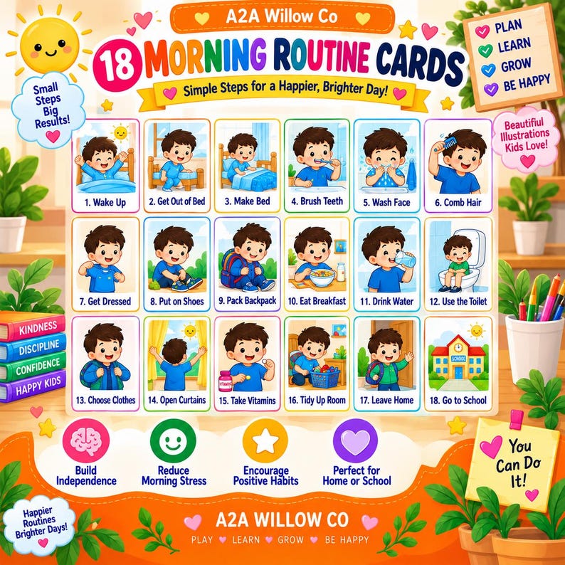 Visual Routine Example For Preschoolers Cartes de routine matinale pour enfants | Emploi du temps visuel à ...