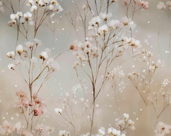 Watercolor Floral Branches Wallpaper Mural: Blush Beige Botanical Wall Art