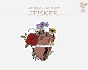 Healing heart vinyl sticker | Mental health | Anatomical heart | Soul | Therapy | Motivational vinyl Decal | Self-love | Floral | It’s OK