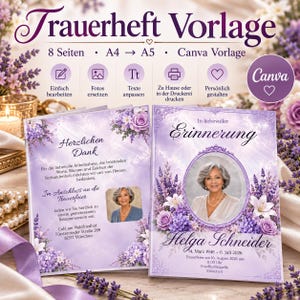 Trauerheft Vorlage Canva, Trauerfeier Programm, Beerdigung Programmheft, Gedenkheft A4 A5, Beerdigung Vorlage, Abschied Erinnerung, Memorial