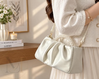 Pearl Handle Clutch Bag, Elegant Evening Purse, PU Leather, Wedding Party Bag