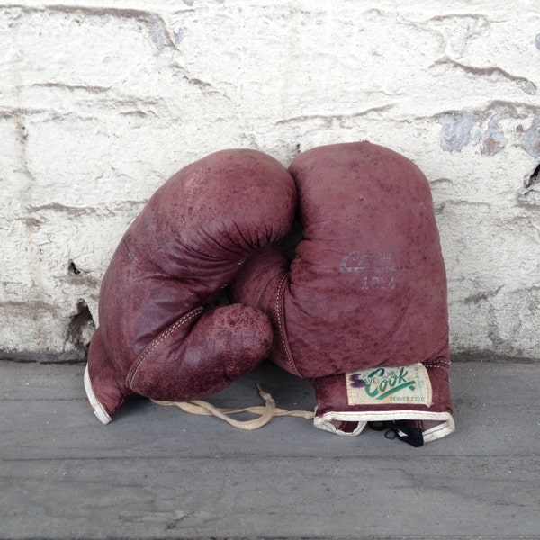 Authentic Red Leather Vintage Boxing Gloves