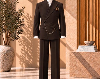 Brown Suit for Men, Chocolate Brown Wedding Suit, Luxury Groom Outfit, Tailored Formal Suit