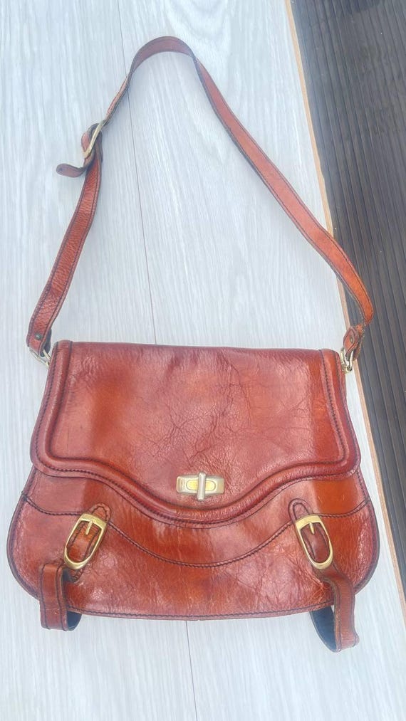 Vintage Brown Leather Shoulder Bag, Retro Crossbody Purse, Boho Handbag