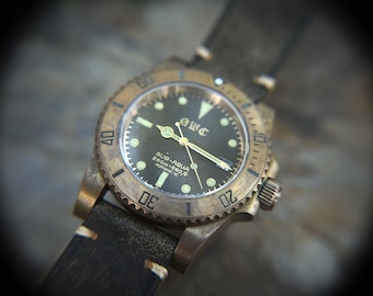 GWC Vintage geïnspireerde bronzen automatische duikhorloge met vergulde wijzerplaat - NH35