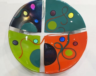 Handcrafted Fused Glass Serving Bowl – Colorful Abstract Art – Mirovian Bowl Series