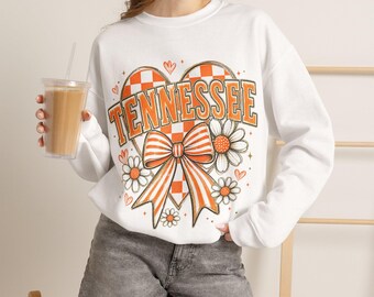 Tennessee checker heart bow Sweatshirt | Floral Vols Game day Gildan sweatshirt