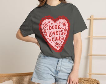 Maglietta con design a cuore del Book Lovers Club / cuore letterario, maglietta da lettura / Comfort Colors