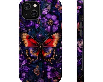Custodia per telefono con farfalle rosse e viola / Custodia magnetica resistente agli urti