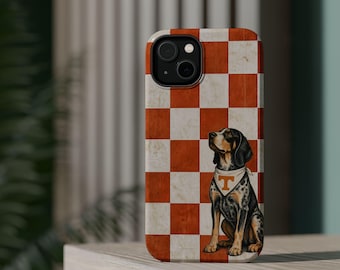 Custodia per telefono con motivo a scacchiera Tennessee e cane fumé / Custodia magnetica resistente agli urti
