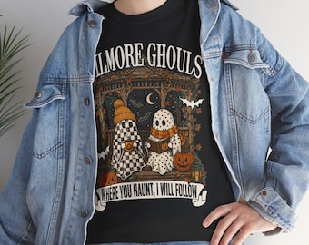 Maglietta Gilmore Ghouls Haunted Ghosts / Zucche di Halloween, pipistrelli, notte spettrale