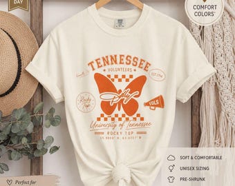 Camiseta com estampa de borboleta dos Tennessee Volunteers | Camiseta Vols da Universidade do Tennessee | Comfort Colors