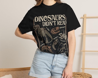 Maglietta "I dinosauri non sapevano leggere" / Illustrazione vintage di uno scheletro fossile