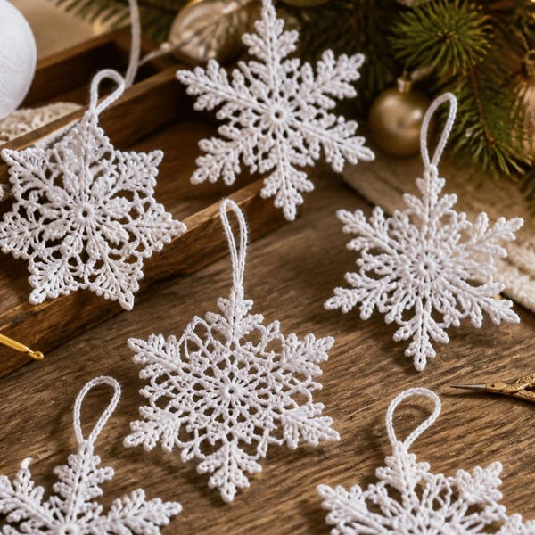 Crochet Snowflake Ornaments Pattern | Christmas Tree Decoration PDF | Easy Lace Snowflake DIY | Instant Download Winter Craft