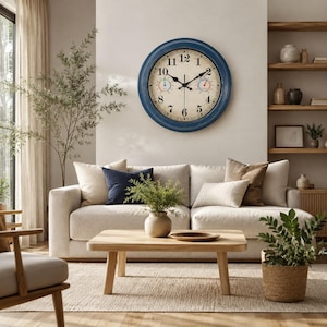 Outdoor Wall Clock with Thermometer & Hygrometer, 12 Inch Waterproof Patio Clock, Blue Garden Pool Bathroom Decor