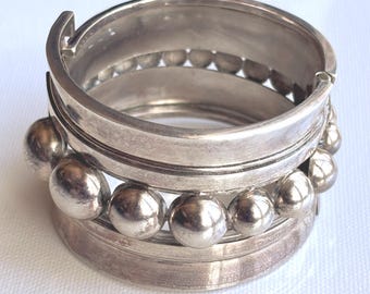 1980s Taxco Mexican Modernist Sterling Silver Clamper Bracelet TV-76 – 94.6g