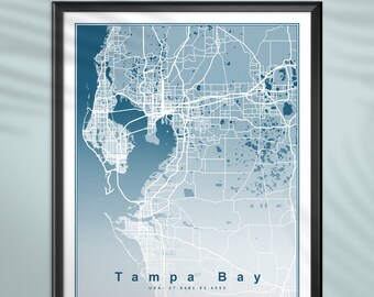 Tampa Bay Florida | Give your home a new flavor with this beautiful Tampa Bay Florida Map wall art. Just download and print today!