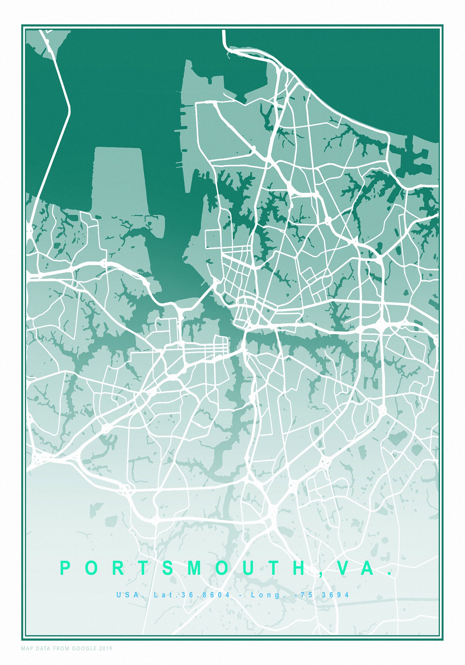 Portsmouth, VA New Map of Portsmouth, VA. A Great Gift for the New Year