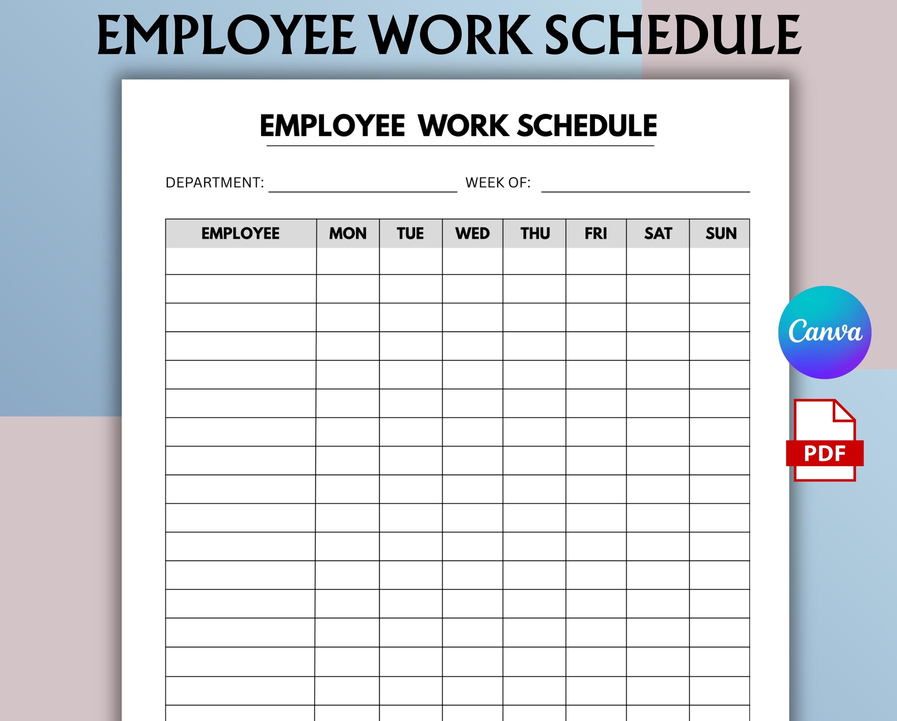 Editable Employee Work Schedule, Employee Schedule Template, Employee Organizer, Printable Employee Time Sheet, Staff Schedule Planner