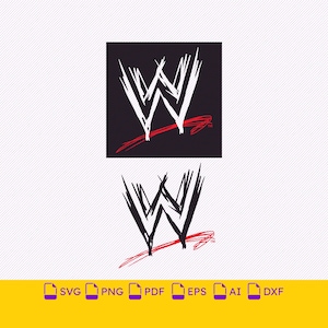 May include: A digital graphic featuring the WWE logo in two variations: one with a white logo on a black square background and one with a black logo on a transparent background. Both versions include a red underline and the trademark symbol.