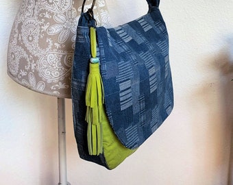 Denim Messenger Bag, Shoulder Bag, Travel Bag for Women, Work Bag with Adjustable Strap