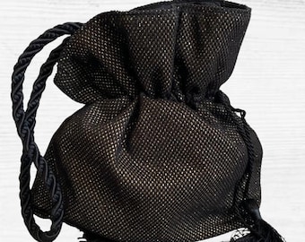 Black Gold Mesh Tassel Drawstring Evening Bag, Tassel Wedding Pouch, Chic Mesh Handbag