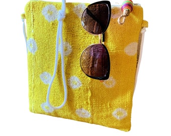 Crossbody Bag, Summer Handbag, Small Travel Bag, Yellow Mud Cloth Shoulder Purse