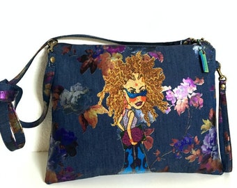 Floral Clutch Purse - Blue/Purple Crossbody Bag for Best Friend, Stylish Mother's Day Handbag Gift