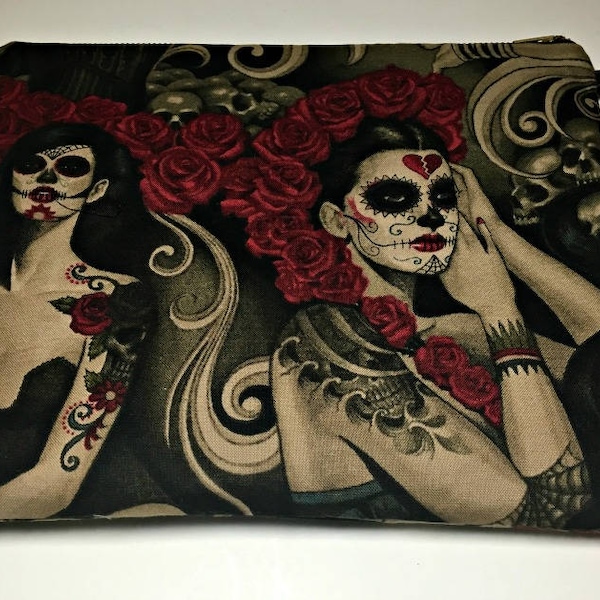 Sugar Skull Hearts Rose Clutch Portemonnee, Dag van de Dode Polsbandje, Tattoo Lovers Clutch Cadeau voor vrouwen