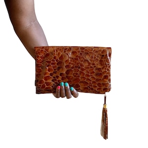 Cartera de mano de piel marrón con relieve de cocodrilo, cartera de piel plegable, cartera grande de charol de gran tamaño