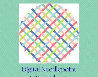 Spring Colors Woven Round Needlepoint Stitch Chart Digital Download PDF 18 Mesh