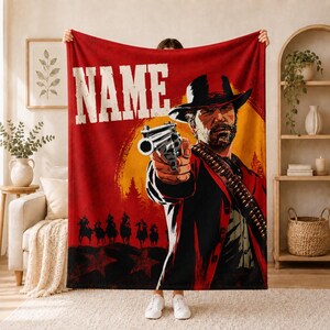Manta suave para aficionados a los juegos de vaqueros, funda para sala de estar con diseño de pandillas del oeste vintage y nombre personalizado.
