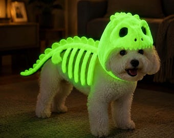 Disfraz de esqueleto de dinosaurio para gato, disfraz blanco de Halloween para mascotas, divertido atuendo para gatos para pedir dulces, regalo para amantes de los gatos.