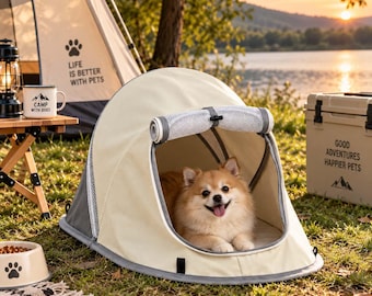 Tienda de campaña plegable para mascotas (gatos y perros pequeños), con puerta de malla enrollable.