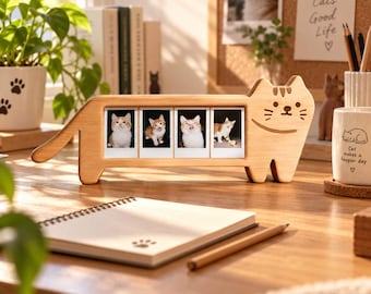 Marco de fotos personalizado para gatos, soporte de madera a medida para fotos de gatos, regalo conmemorativo para mascotas, decoración hecha a mano para amantes de los gatos, regalo de cumpleaños para dueños de mascotas.