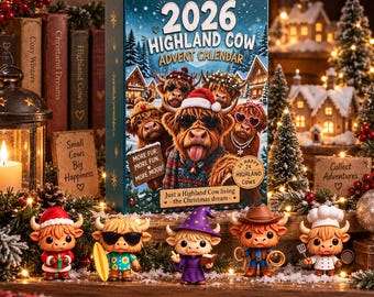 Highland Cow Christmas Advent Calendar 2026, 24 Day Mystery Figure Set, Cute Cow Collectibles, Holiday Gift for Cow Lovers