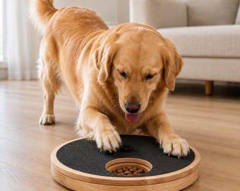 Rascador para perros con rompecabezas de premios, juguete de madera para limar las uñas, tablero de enriquecimiento giratorio de 80 mallas para perros pequeños y grandes.