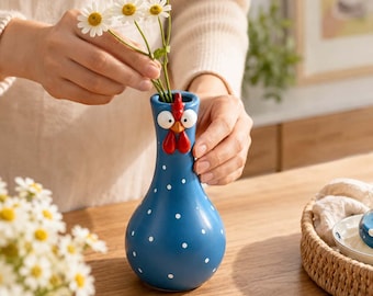Jarrón de cerámica con diseño de gallina divertida, decoración de mesa estilo granja, detalle para el hogar en primavera y Pascua, regalo para anfitriona.