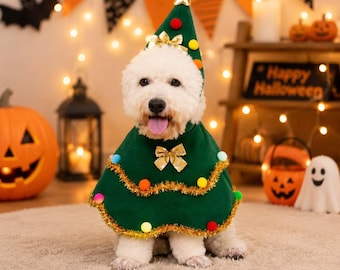 Disfraz de árbol de Navidad para perros, atuendo navideño para mascotas (perros y gatos pequeños), lindo regalo de Navidad para amantes de las mascotas, accesorio para fotos de fiestas navideñas.