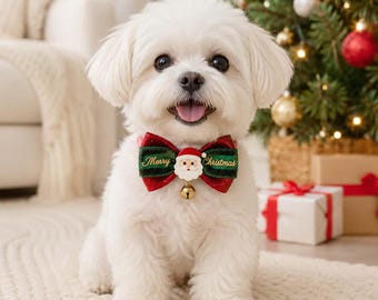 Collar navideño con lazo para perros y gatos, pajarita ajustable para las fiestas, accesorio para fotos de mascotas, regalo de Navidad para amantes de los perros y los gatos.